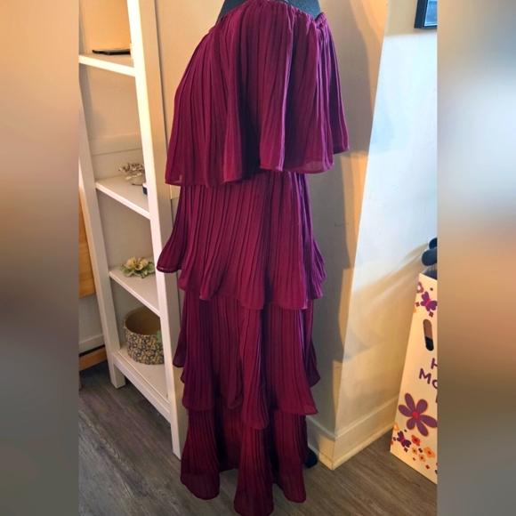 Lulu's Off-Shoulder Layered Burgundy Dress - Picture 2 of 5